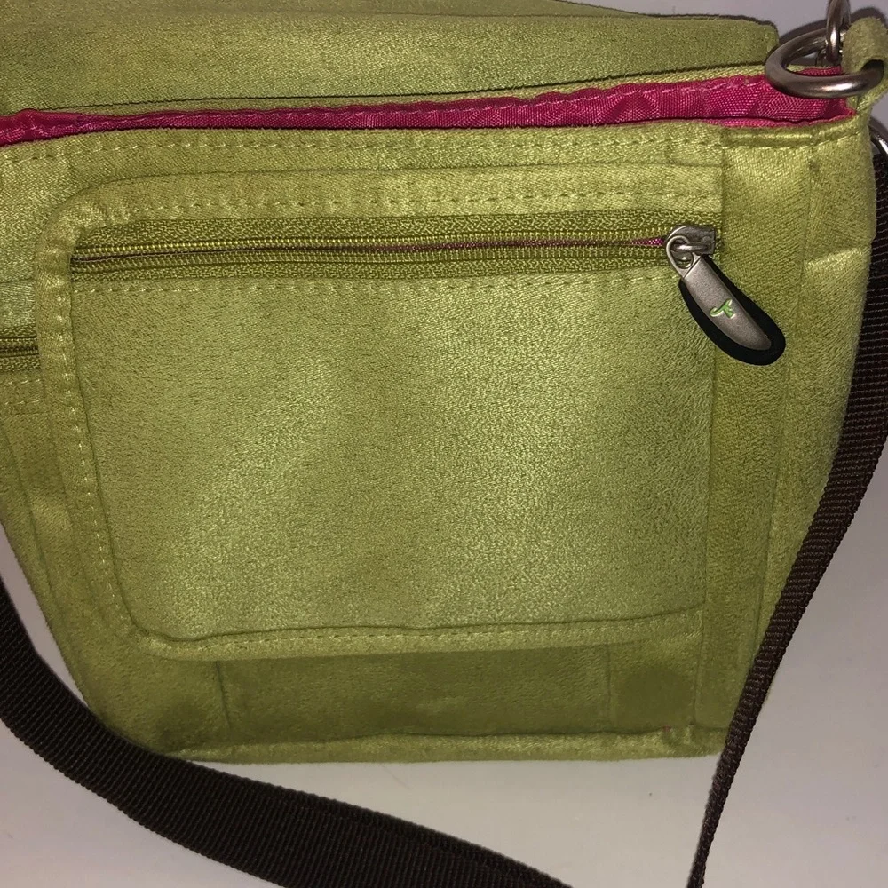 Travelon Lime Green Adjustable Strap Faux Suede Crossbody Travel Bag Size 9” H